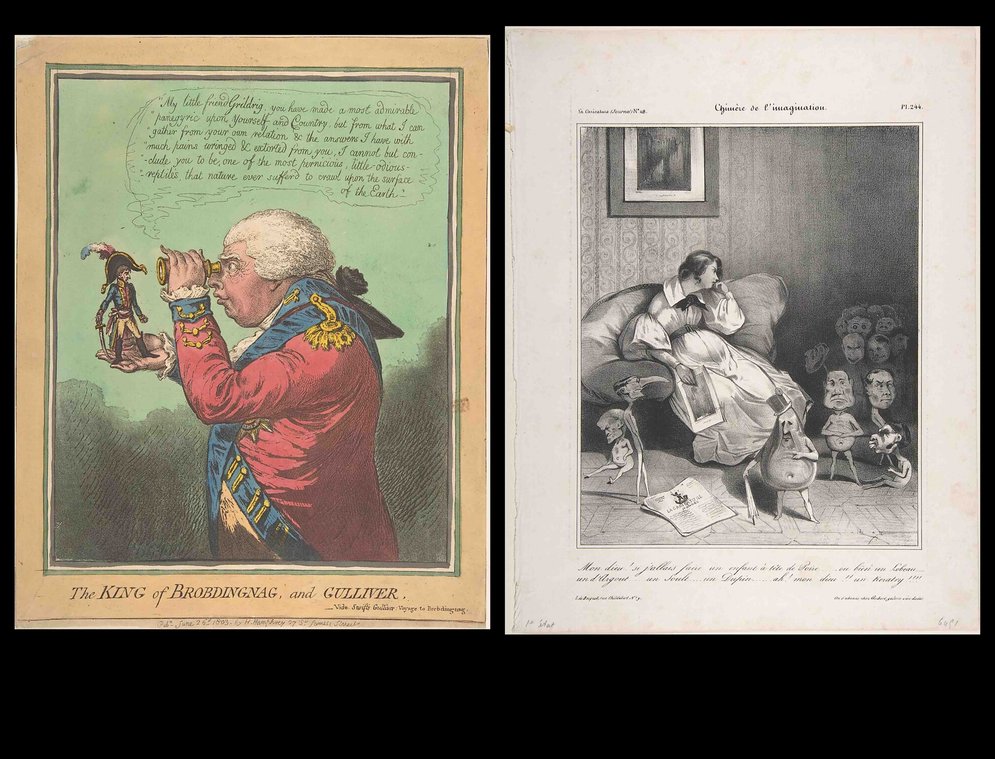 2_LAS4901_2024-25_AU_Juliette_Cross-CulturalCaricature_JamesGillray_TheKingOfBrobdingnagAndGulliver_1803_HonoreDaumier_ChimeredDeLImagination_1833_LaCaricatureNo118