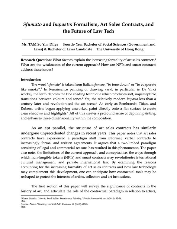 TAM So Yin, Dilys_Sfumato and Impasto_ Formalism, Art Sales Contracts, and the Future of Law Tech1